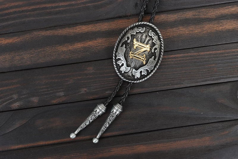 Wentur Bolo Tie for Men - Western Bolo Ties Alphabet Initial Letter ABCDJMR to Z - Western Cowboy Bolo Tie for Women Cowgirl - Image 2
